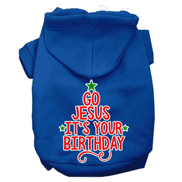 Go Jesus Screen Print Dog Hoodie Blue XS